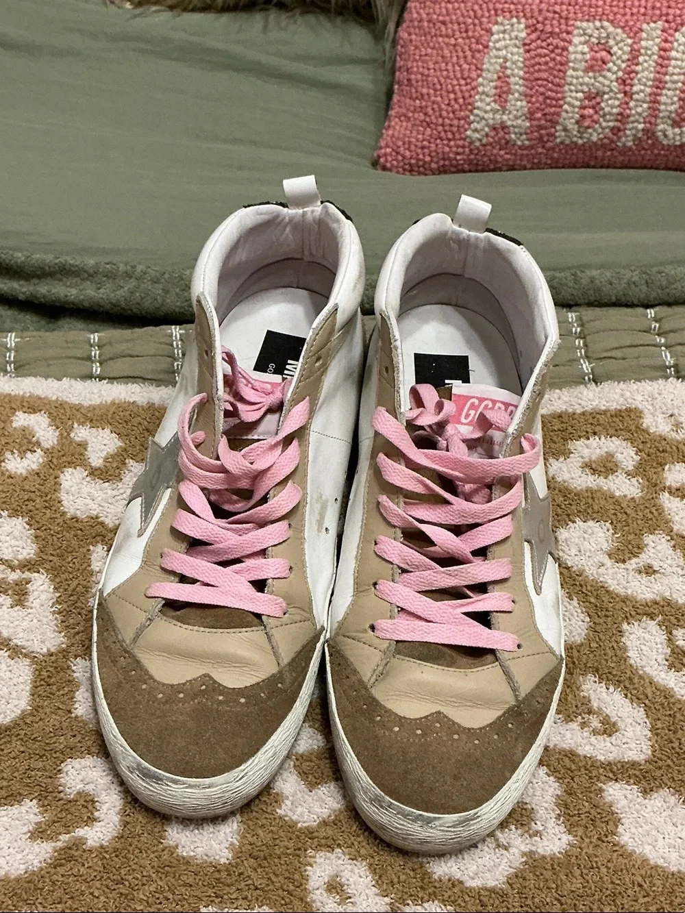 Golden Goose Low-Top Star Sneakers in White, Brown & Pink